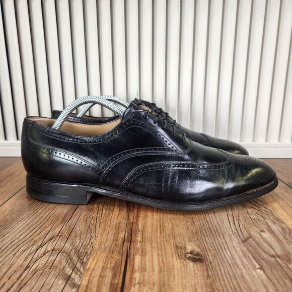 VTG Johnston Murphy Aristocraft Wingtip Oxfords Mens Sz 10 D Black Leather Shoes - Picture 1 of 10
